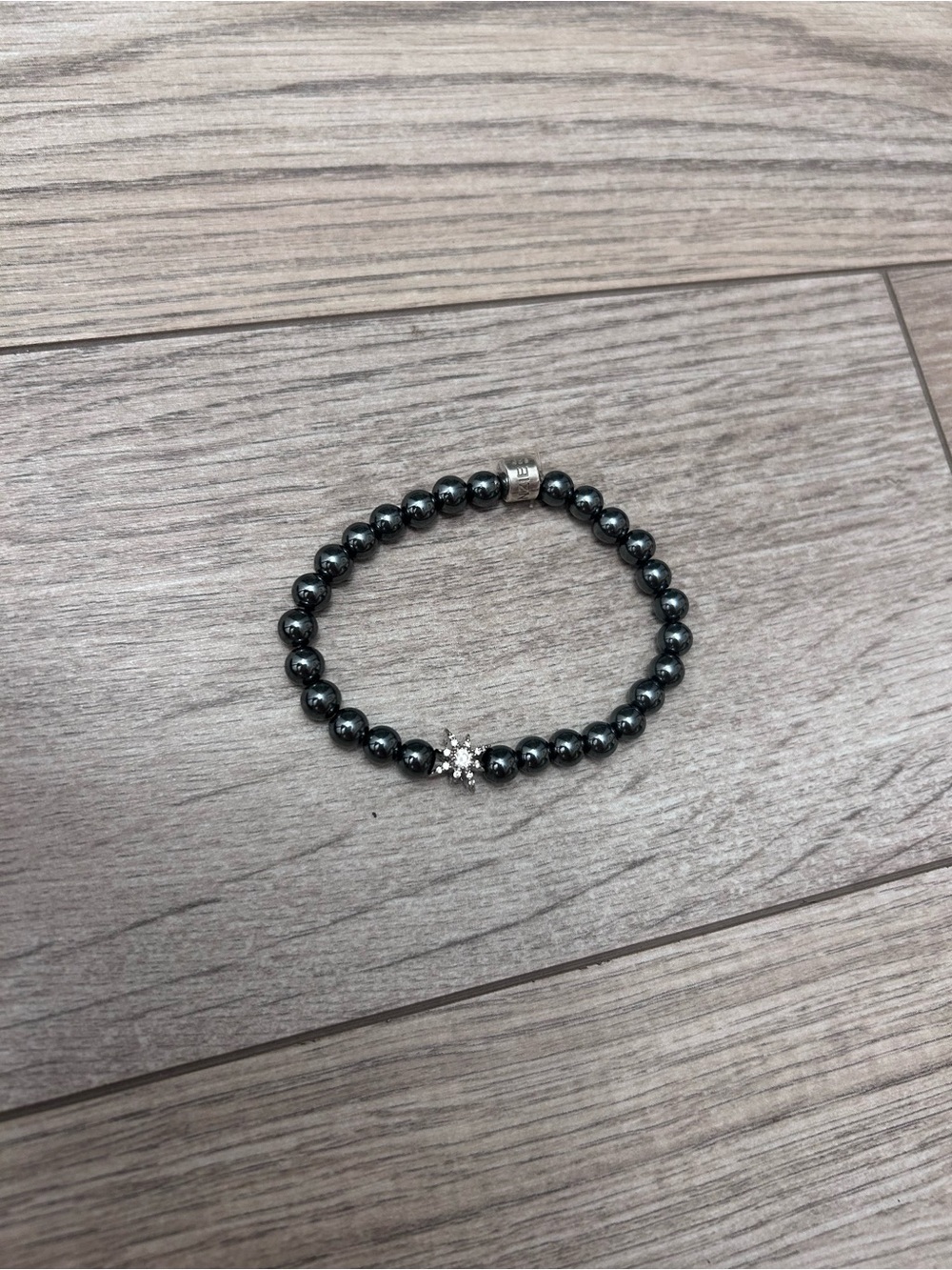 Anzie Hematite Bead Stretch Bracelet with Crystal Starburst Accent Sterling